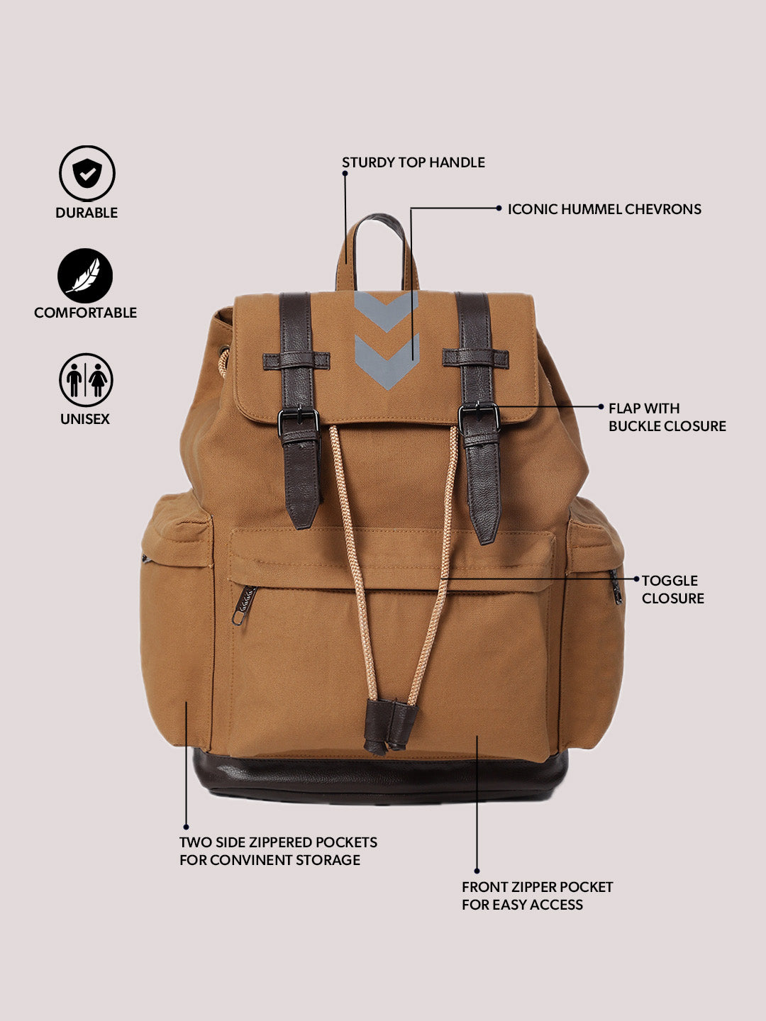 hummel Canvas Backpack (Tan / Khakhi)